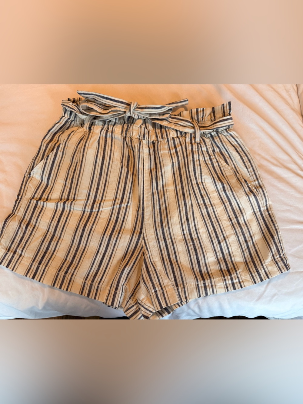 a.n.a Striped Paperbag Waist Shorts in Cream and Navy